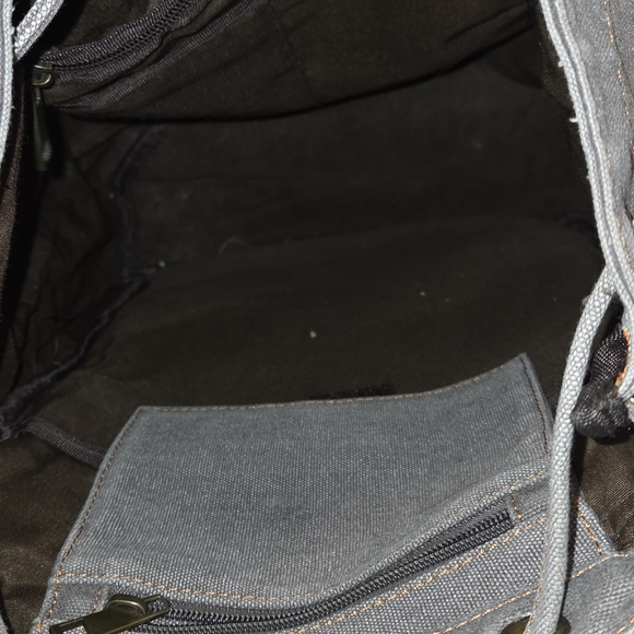 Men's Canvas Backpack in Light Gray with Brown Accents - Picture 9 of 10